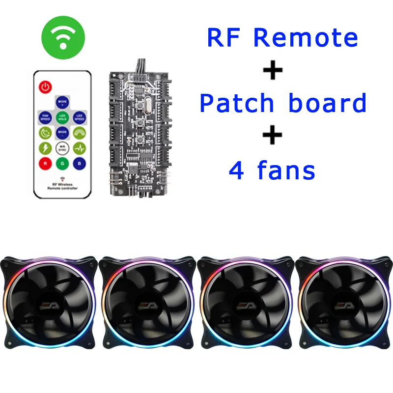 Aigo MR12 120 мм rgb чехол Вентилятор охлаждения кулер Синхронизация с ASUS беспроводной контроллер ПК Вентилятор охлаждения двойное кольцо бесшумный пульт дистанционного управления - Цвет лезвия: 4 in 1
