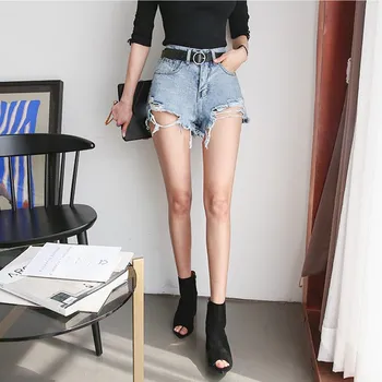 

2019 Women's Summer Denim Shorts High Waist Denim Ripped Shorts Jeans Hole Distressed White High Waist White Shorts