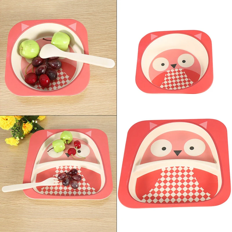 5Pcs Cartoon Bamboo Tableware Animal Baby Feeding Food Bowl Infant Kids Plate Eco-friendly Cute Children Baby Eating Food Bowl