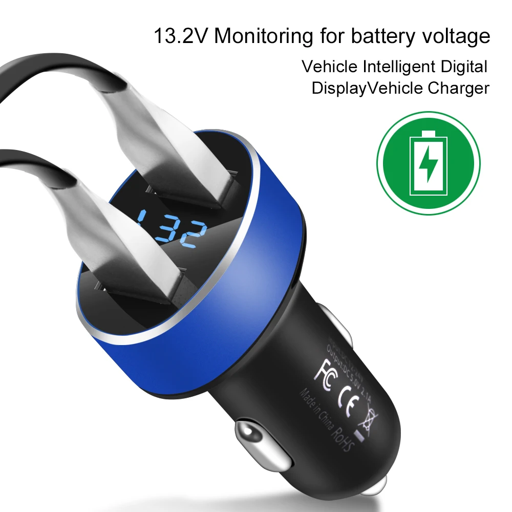 Автомобильное зарядное устройство 5 В 2 1 А USB со светодиодным экраном|5v 2.1a|charger