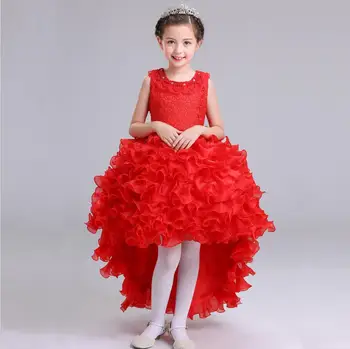

Elegant Long Trailing First Communion Dress White Beaded Tulle Summer Ball Gown Kids Pageant Gown Flower Girl Dress for Wedding