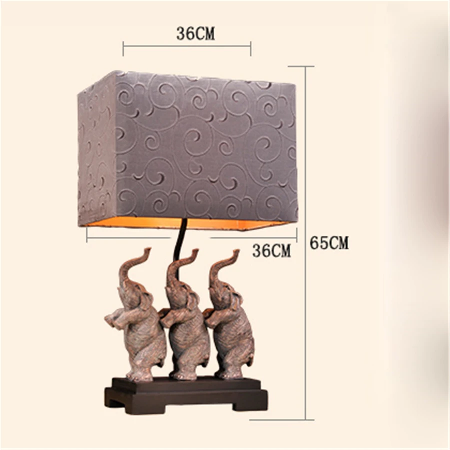 Настольная лампа в стиле арт-деко, три слона, винтажная лампа для гостиной, офиса, домашнего декора, тайская лампа для спальни, ретро светодиодный художественный Настольный светильник