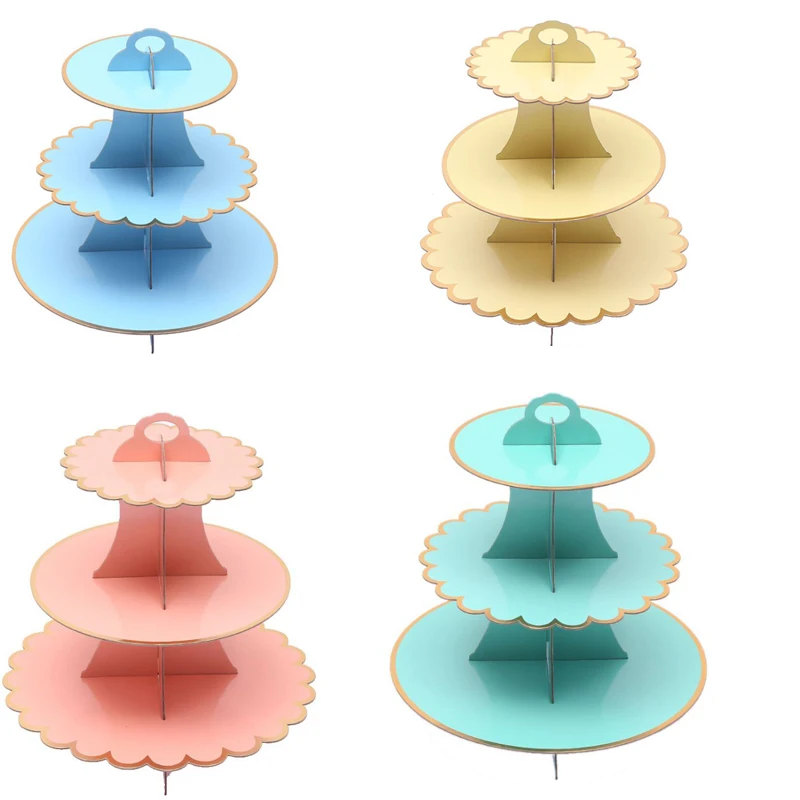 

One Set Disposable Gold Foil Paper Cake Stand 3 Layers Cake Dessert Tray Party Cake Display Catering Serving Tools