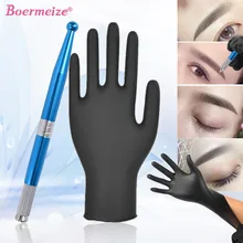 Ручная Татуировка ручка с 10 шт. перчатки Комплект бровей губ подводка для глаз Перманентный макияж микроблейдинг красота черный Нитриловый каучук перчатки