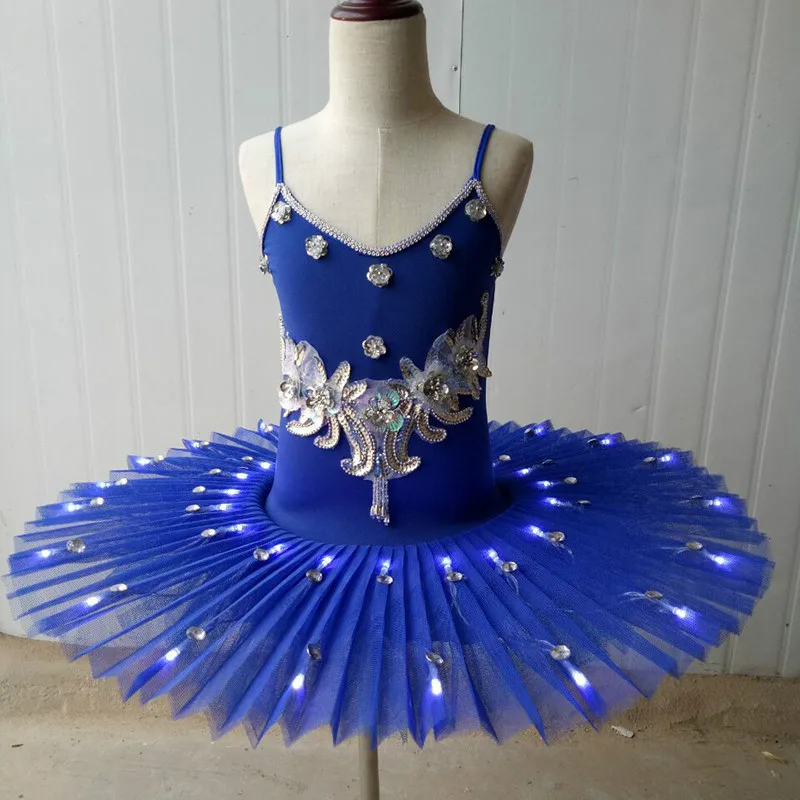 Ruoru Профессиональное светодиодное освещение для балетная юбка-пачка для ребенка, детей, платье балерины, детское Балетное платье для девочек костюм «Лебединое озеро» вечерние танцевальная одежда - Цвет: Синий
