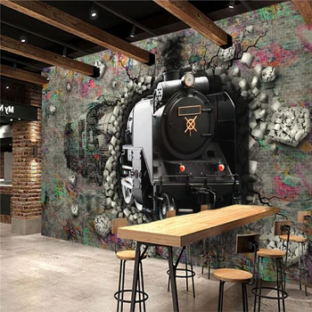 

DIY Custom Wall Train Through Wall Retro Vintage Canvas Poster Decorative Bar Paintting Wallpaper Home Decoration YBZ039