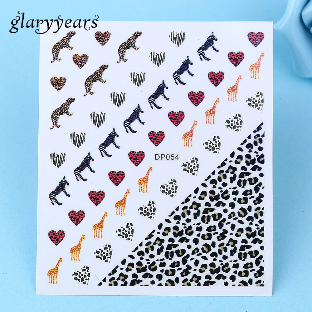 1pc Nail Decal Leopard Print Heart Pattern Nail Art Zebra Giraffe Nail Sticker Polish Tip DP054 Nail Sticker Jewelry Accessories