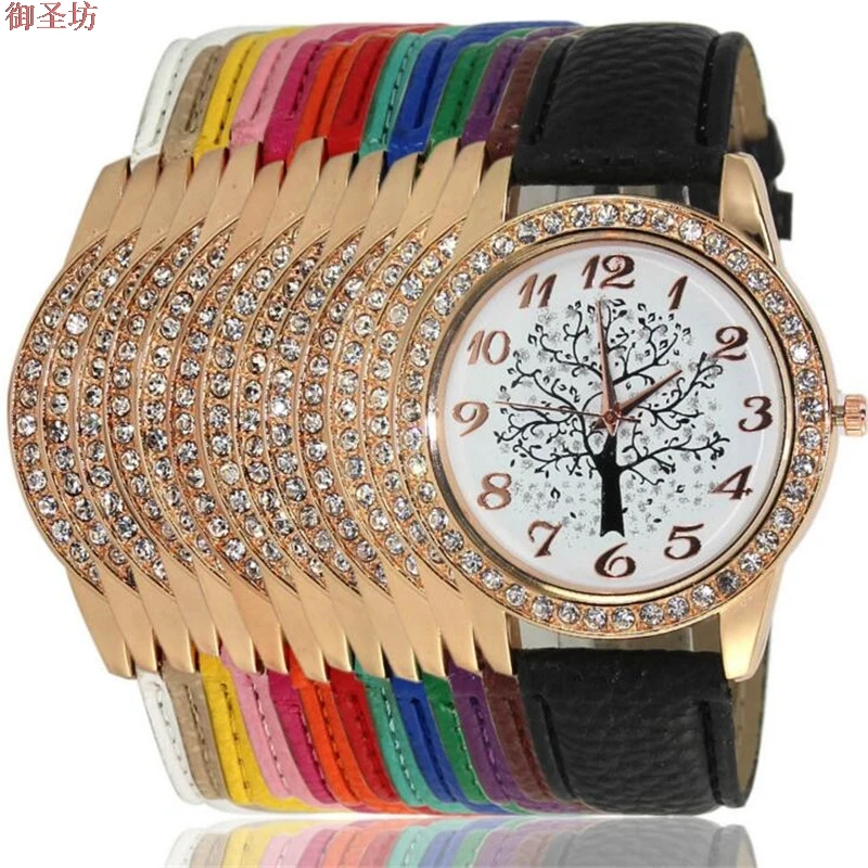 

Luxury Geneva Tree Print Leather Strap Ladies Digital Quartz Watch Montre Femme Marque De Luxe Women Watches Erkek Saat B144
