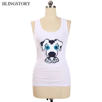 

BLINGSTORY Summer Oversized Change Color Sequin Dog Women Sleeveless Casual Elegant Plus Size Tank Tops Drop-shipping