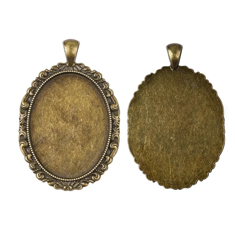 Zinc Alloy Pendant Cabochon Setting 30x40mm Flat Oval Bezel Silver Plated Cameo Gem Base (2)