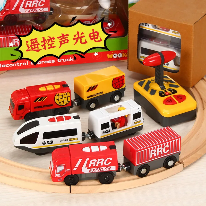 

Remote Control RC Electric Small Train Toys Set Connected with Wooden Railway Track Interesting Track Car Present for Children