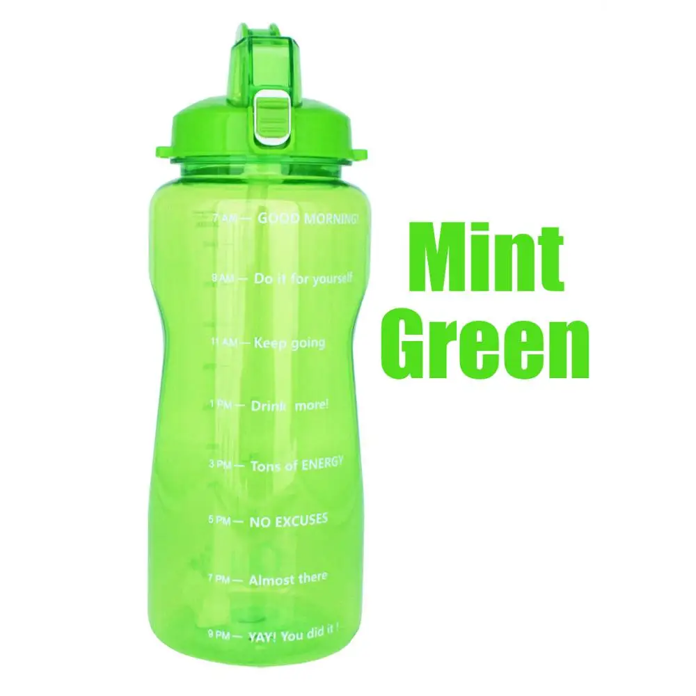 QuiFit 2L 3.8L галлон Тритан Спортивная бутылка для воды с соломинкой большой протеиновый шейкер для напитков бутылки Тыква чашка кувшин BPA бесплатно открытый тренажерный зал - Цвет: Mint Green Bottle