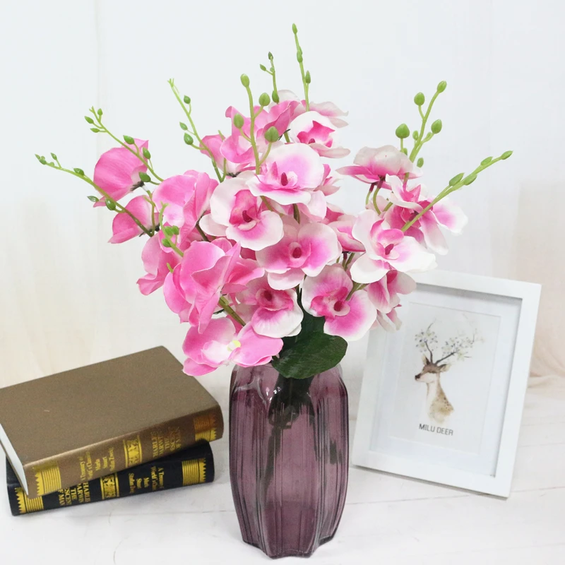 JAROWN Artificial 5 Branch Phalaenopsis Simulation Silk Orchid Fake Flowers Wedding Decorations Home Office Desktop Decor (12)