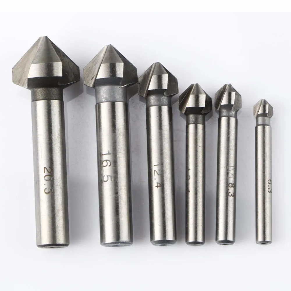 6x 3 Flute HSS Countersink Chamfer End Mill Drill Bits Cutting Tool For Metal 6x 3 Flute HSS Countersink Chamfer End Mill Drill Bits Cutting Tool For Metal