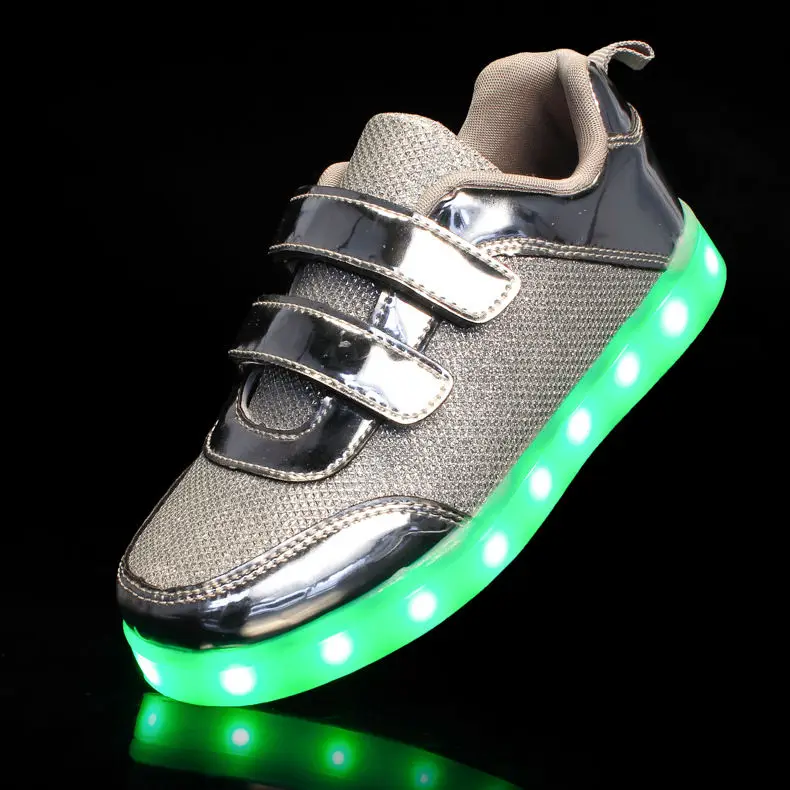 Светящаяся обувь для мальчиков и девочек; USB зарядное устройство; детский светящийся светодиодный светильник; кроссовки; детская спортивная обувь для бега; Размеры 25-37; цвет РОЗОВЫЙ, золотистый, серебристый - Цвет: sliver