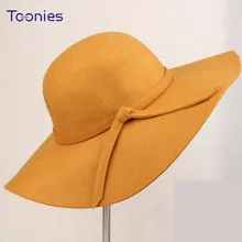 British Style Summer Hats for Women Ladies Wave Wide Brim Woolen Cap Vintage Women’s Hat with Bowknot Chapeu feminino 11 Colors