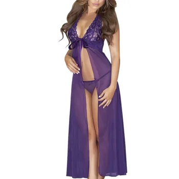 

Sexy Long Nightgown Lace Ultra-thin Nightgowns V-Neck Nightgowns Sleeveless Sleepwear Lingerie Bandage est Summer Nightwear