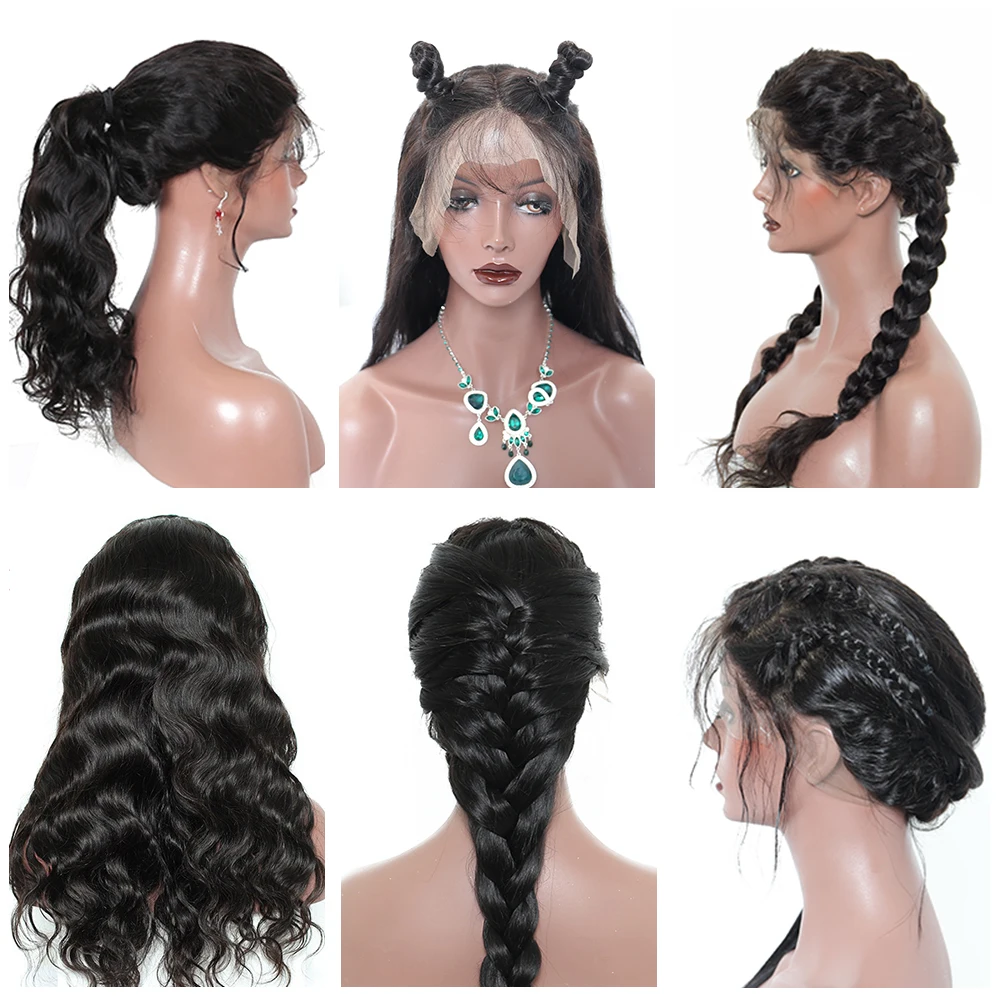 Объемные волнистые кружевные передние парики для женщин, бразильские человеческие волосы, парики с детскими волосами, предварительно выщипанные натуральные черные 130% волосы remy Dolago