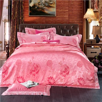 

2018 Luxury silk cotton Jacquard four pieces bedding set bedding set duvet cover bed sheets solid color double satin bedding