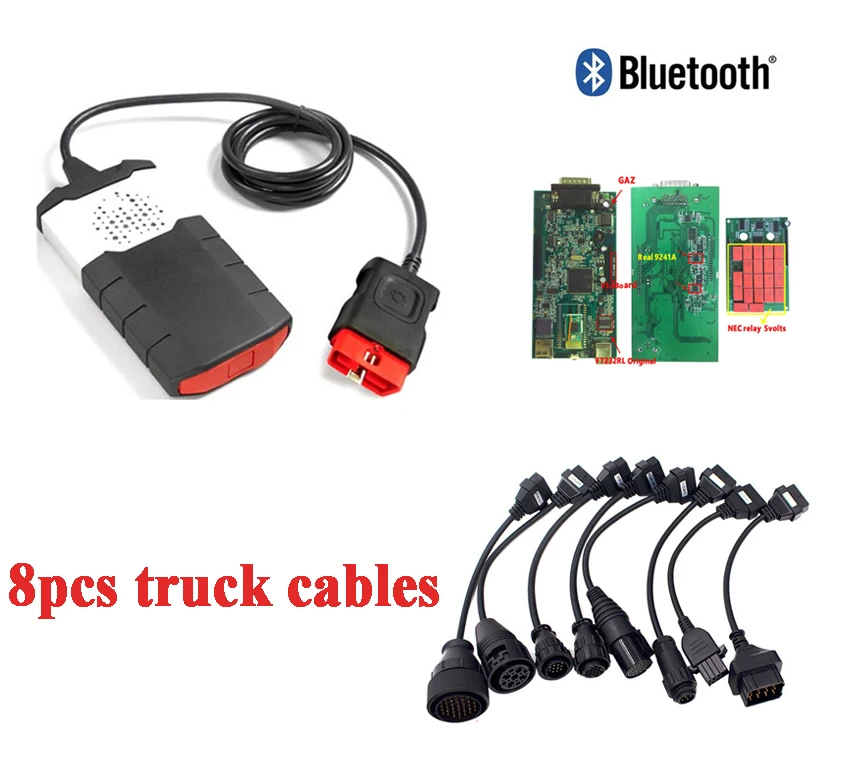

2019 high quality nec relays new vci vd ds150e cdp bluetooth for delphis tcs cdp pro plus obd obdii scanner+8 truck cables