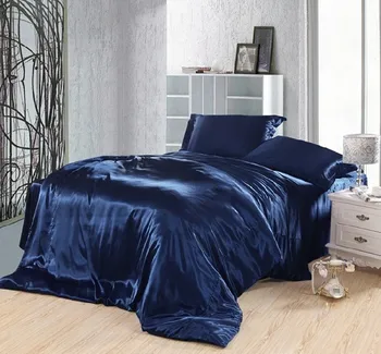 

Dark blue bedding set silk satin super king size queen double fitted bed sheets duvet cover quilt bedspreads doona Custom 5pcs