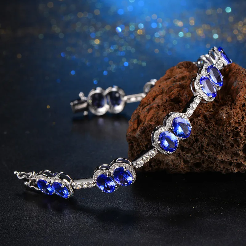 13.34ctw Oval Natural Tanzanite Pave Diamond 14K/Au585 Gold Gem Bracelet Caimao Jewelry