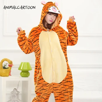 

ANIMALCARTOON 2019 Cute Autumn and Winter Flannel Cartoon animals Onesies Tigger Pajamas for Women adult Long Sleeve Pajama sets