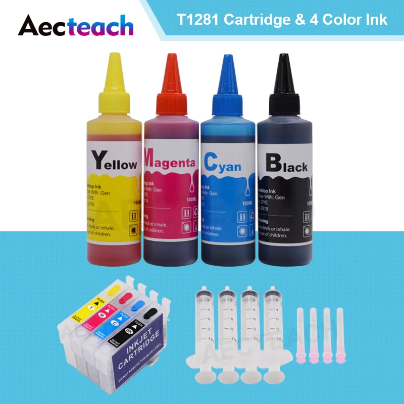 Aecteach For Epson T1281 Refill Ink Cartridge Stylus SX130 SX125 SX230 SX235W Cartridges+ For Epson Printer Ink Refill 400ml