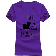 2016 I HATE MORNINGS Print Kawaii Panda Tshirt Women Cotton Casual Funny tee Shirt femme summer fashion brand harajuku punk Tops