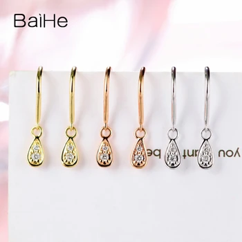 

BAIHE Solid 14K White Gold 0.04ct H/SI Natural Diamonds Wedding Trendy Fine Jewelry Water Drop Diamond Ear hook Earrings Women