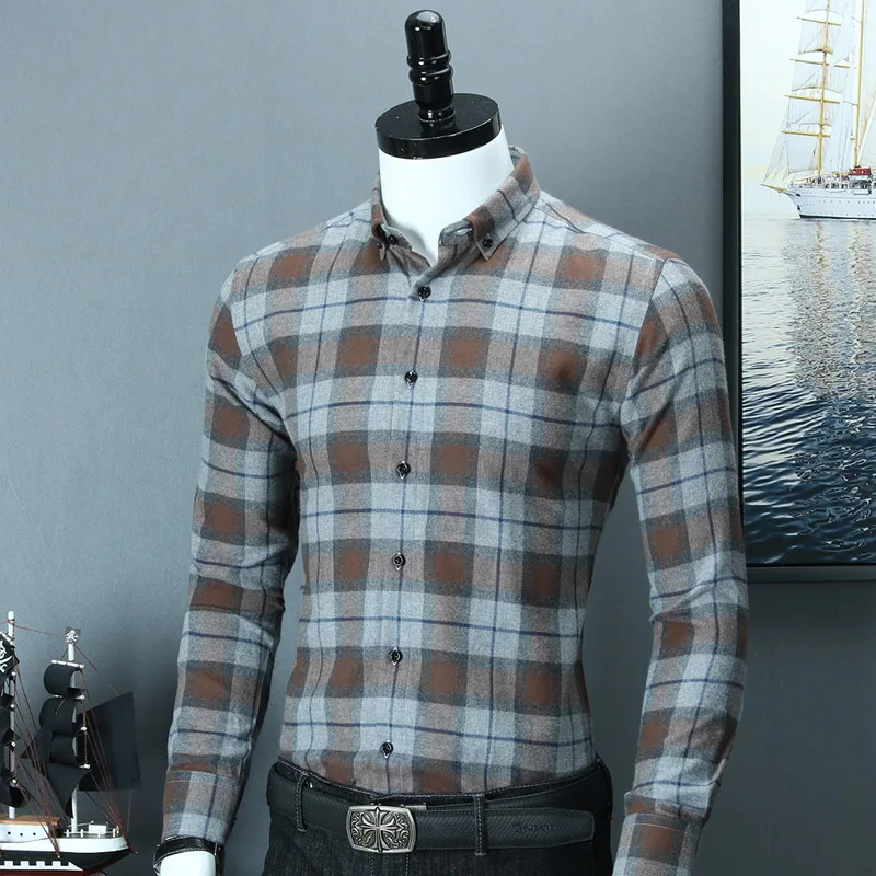 Buy Men's Button down Collar Brushed Flannel Plaid