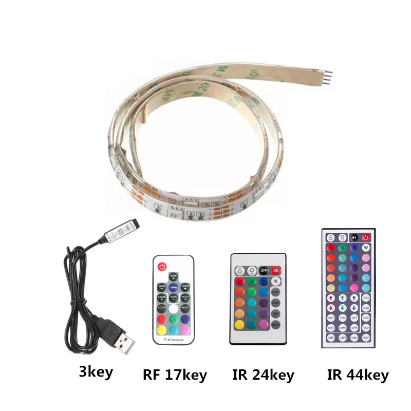 5 В Светодиодные ленты свет USB DC5V ТВ фонового освещения SMD 3528 0,5 1 2 3 м с ИК РФ Пульт дистанционного управления для настольный ПК лампы лента