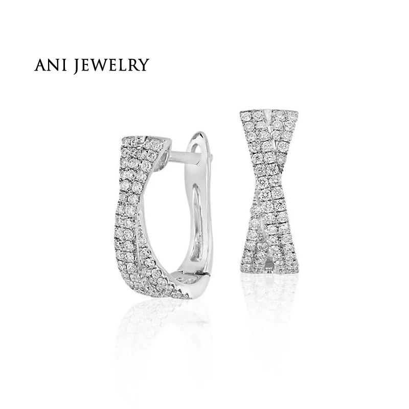 

ANI 14k White Gold Women Circle Earrings 0.46 ct Certified I/S1 Diamond Cross Small Hoop Earrings for Birthday Anniversary Gift
