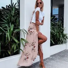 1 шт./партия,, винтажные Цветочные Длинные юбки с принтом, женская летняя элегантная пляжная юбка, бохо с высокой талией асимметричные юбки