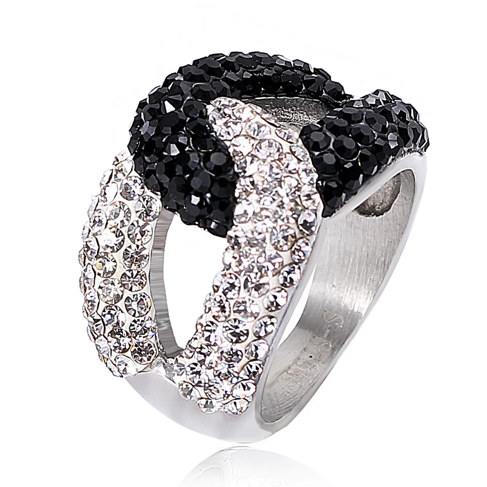 Black And Clear Austria Crystal Cross Stainless Steel Ring For Women Wedding Party Rings 6# 7# 8# 9# Fashion Jewelry