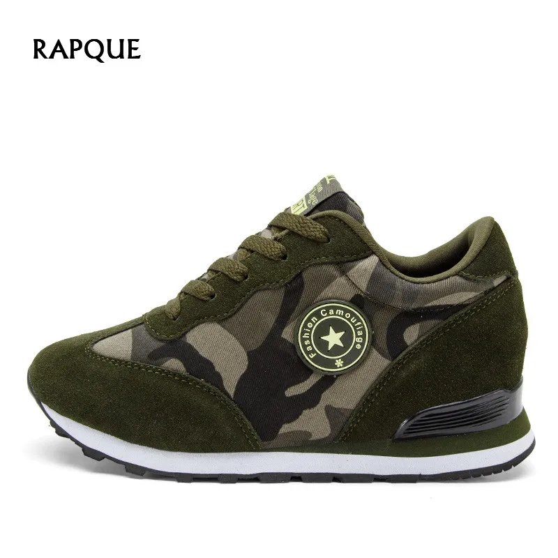 

Fashion casual shoes women spring 2019 height Increasing Shoes woman platform sneakers women camouflage fabric mixed leather