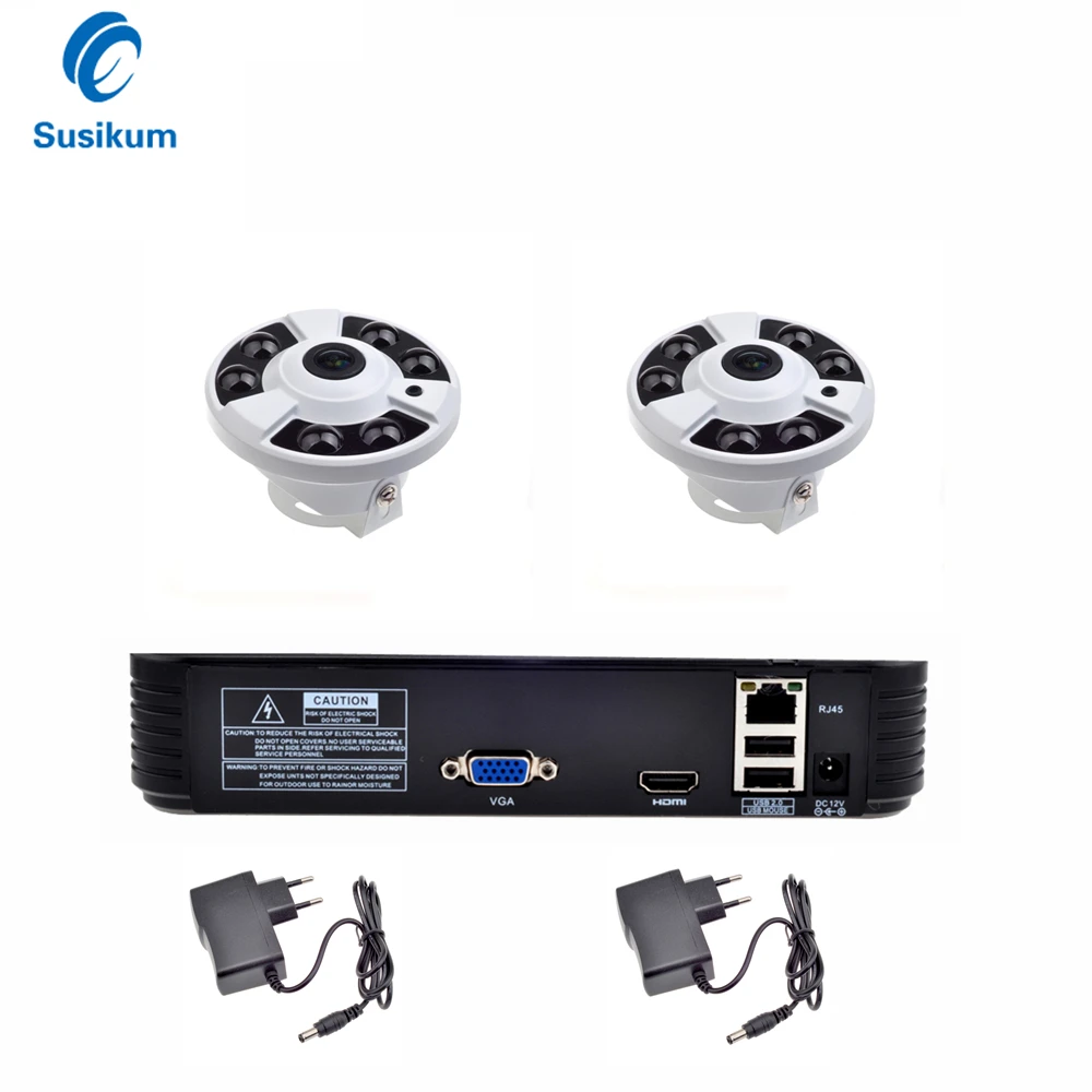 

4CH 1080P Fisheye IP Camera NVR System 2Pcs 180 Degree IR 30M Distance Network Camera ONVIF P2P Video Surveillance System