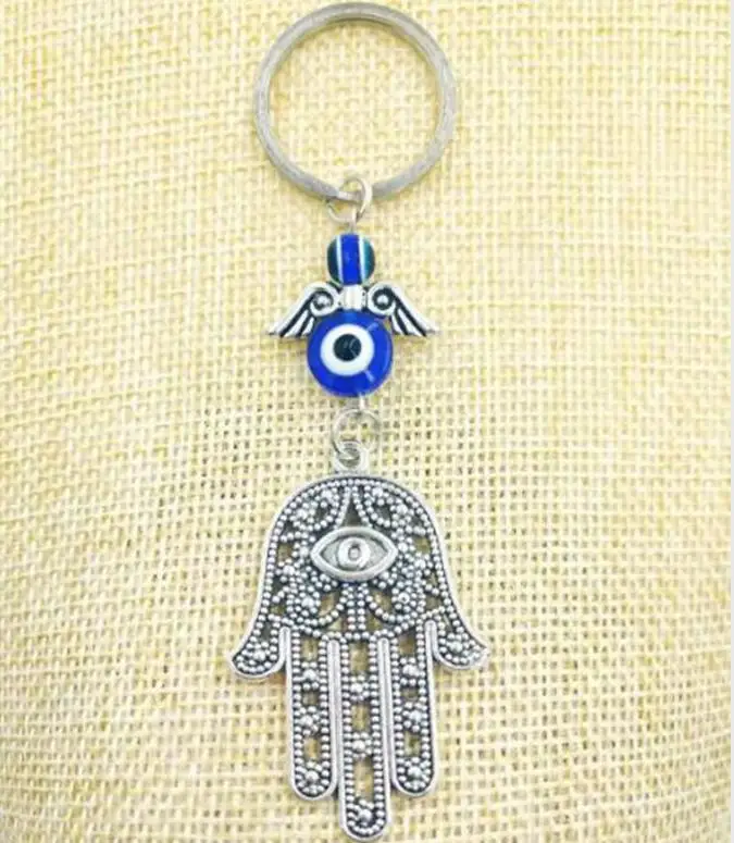 

Hamsa Hand Keychain Jewish Symbols Charm Amulet, Kabbalah & Evil Eye Protection Keychain Key Ring