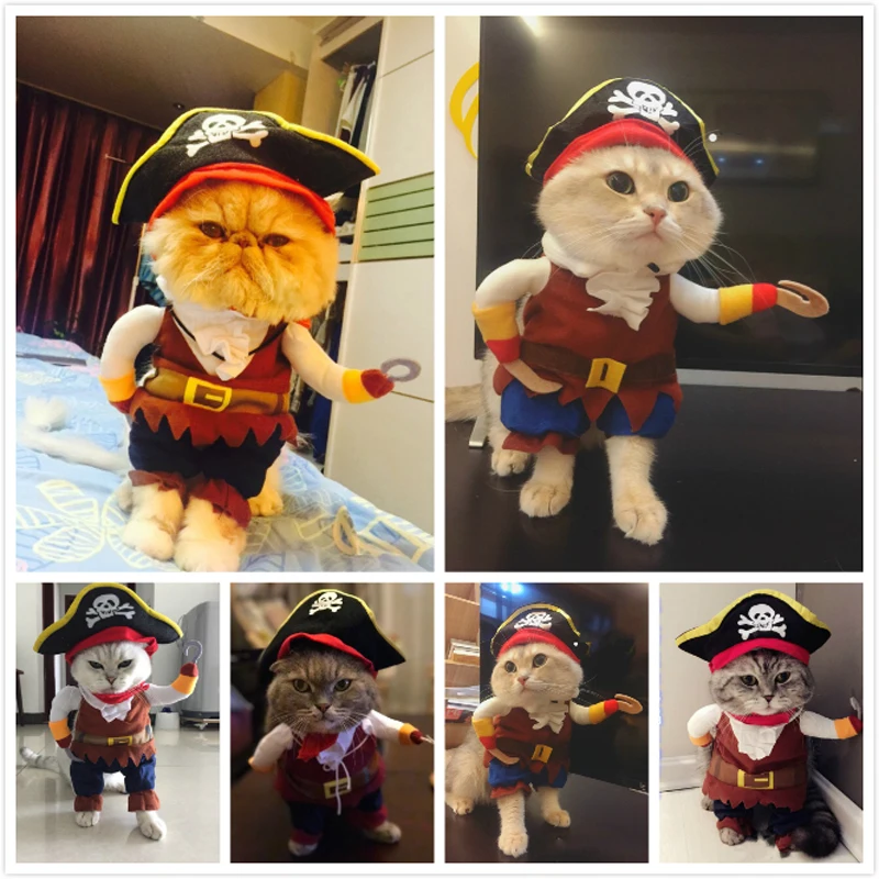 Забавный костюм кошки пирата, одежда для кошек, костюмы котенка на Хэллоуин, одежда Corsair, праздничный костюм кошки