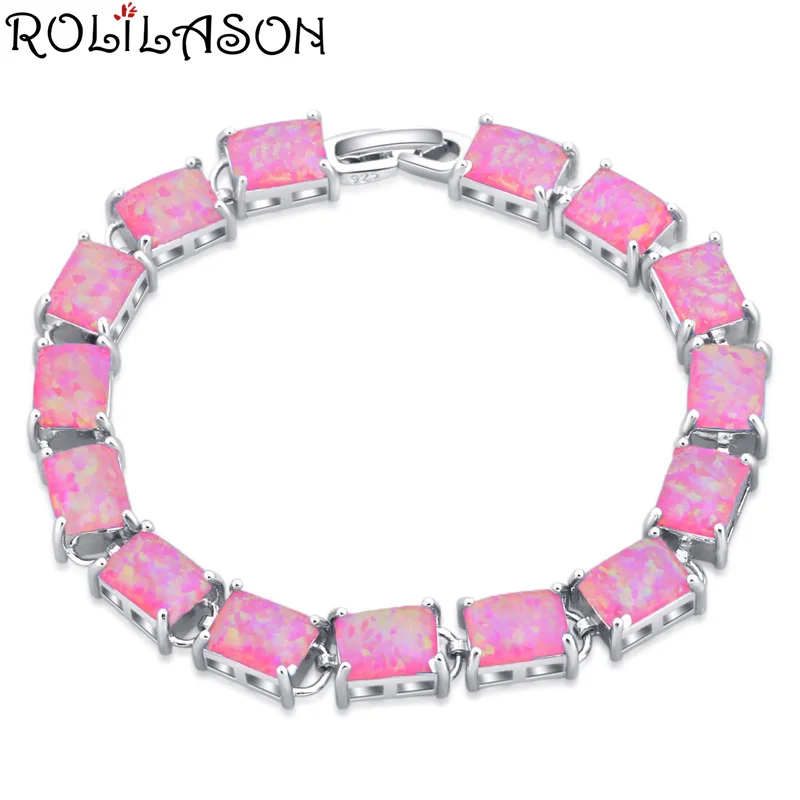 ROLILASON Pink Opal New 925 Silver Print Bracelet Fashion Anniversary Gift for women OB097