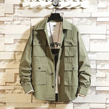 

Men's Jackets Spring Autumn Men Casual Cotton Cargo Jacket Coat Vintage Safari Style Shirts Outerwear Male Clothes