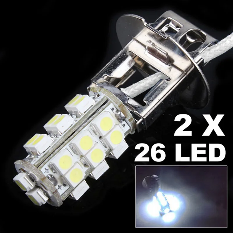 

Do Promotion! 2Pcs/lot 12V 3W H3 26-SMD LED Cold White Car Fog Head Light Lamp Bulb