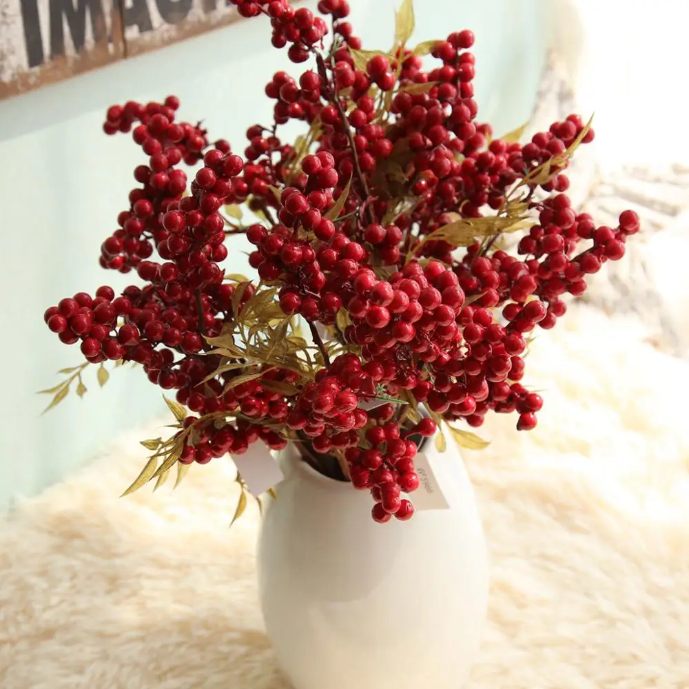 

1 pcs artificial berry green bean foam flowers home decor small fake flowers bacca fruit branch decoration accessories fake plan