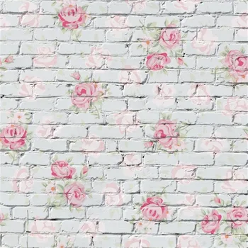 

Pink Flowers Printed Brick Wall Photo Background for Baby Newborn Retro Vintage Kids Children Floral Photography Backdrops