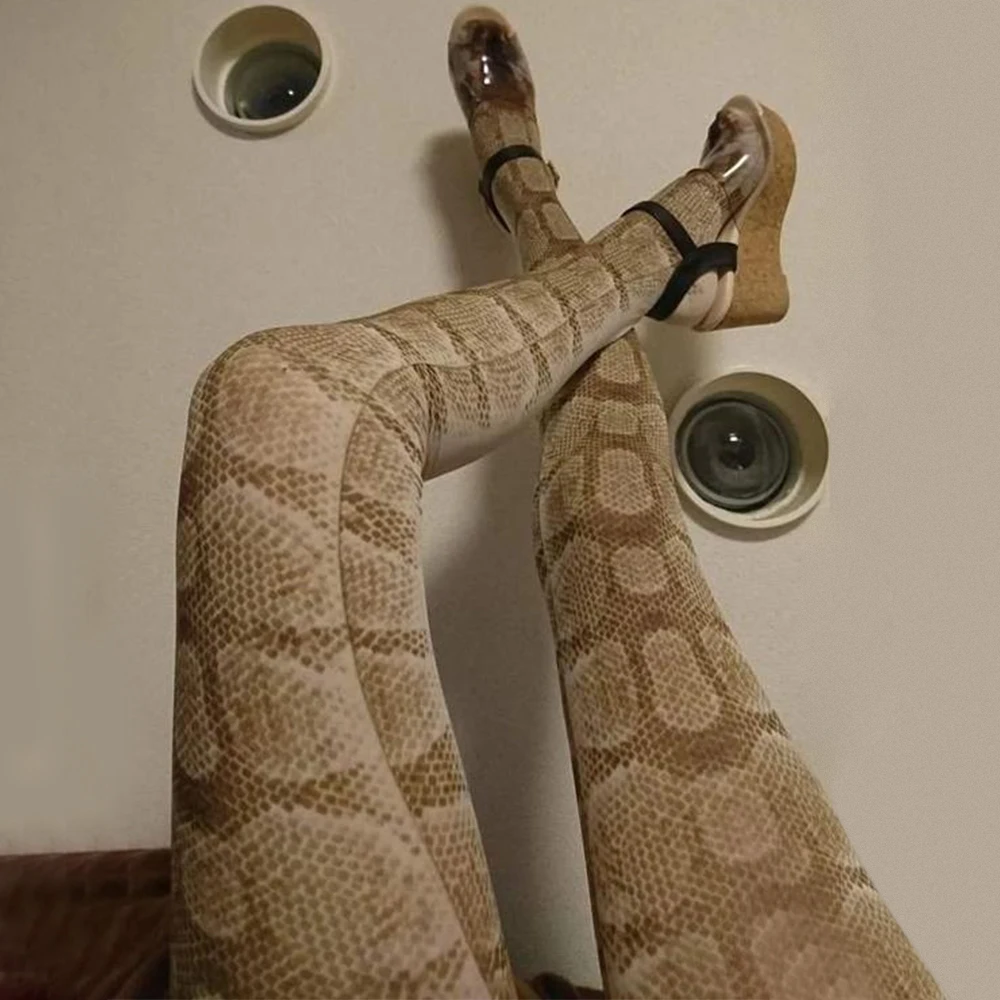 Женские пикантные носки, страшные, забавные, на Хэллоуин, со змеиным рисунком, женские, с принтом змеи, эластичные носки в обтяжку, Vogue