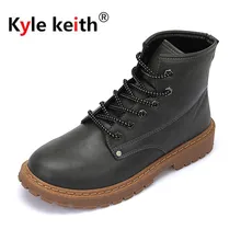 Kyle Keith Autumn And Winter Short plush Men Boot Shoes Waterproof Warm mens Leather Ankle Shoes Snow equestrian Boots