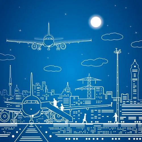 

10x10FT Airport Plane Tower Sketch Line Drawing Blue Sky Moon Clouds Custom Photography Studio Backdrop Backgrounds Vinyl 3x3m