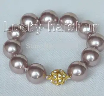 

8 "16mm Round Purple Seashell Beads Bracelet Magnet Clasp>>> women jewerly Free shipping