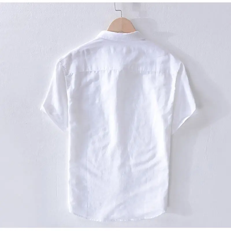 Высокое качество 2019 новые летние mens short-sleeve linen футболки в повседневном стиле, солидные цвет хлопка лацкане мужские модные рубашки мужские