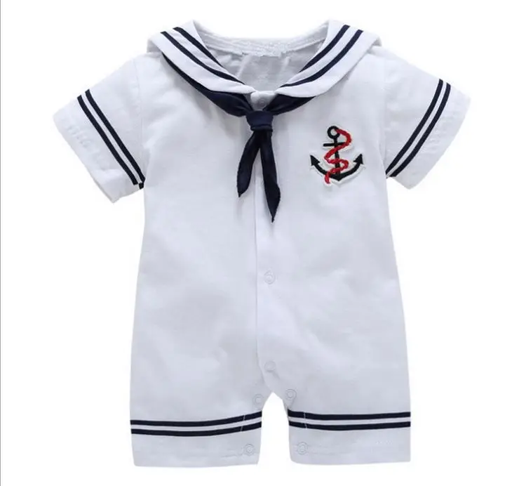 Newborn baby clothes White Navy Sailor uniforms summer baby rompers Short sleeve one-pieces jumpsuit baby boy girl clothing Newborn Sailor Romper Girls Boy Costume Anchor